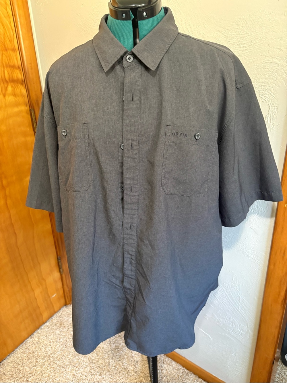 Orvis Dark Gray Short-Sleeve Button-Down Casual Shirt